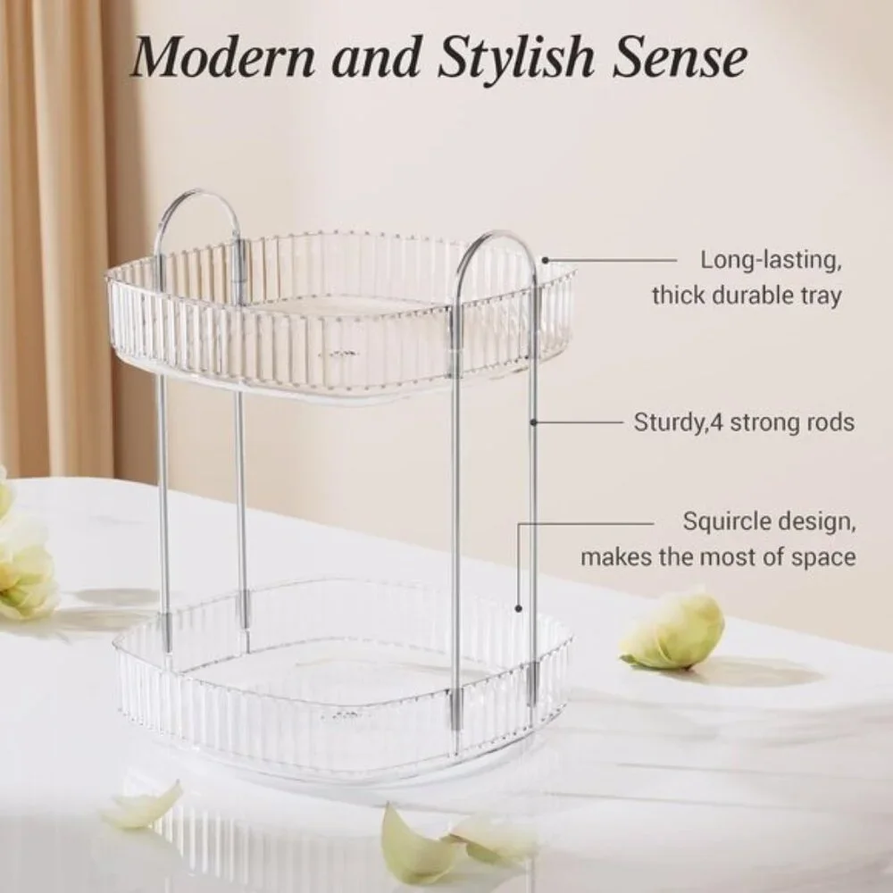 New Rotating 2-Tier Bathroom Organizer, Clear Large Capacity Vanity Storage Rack